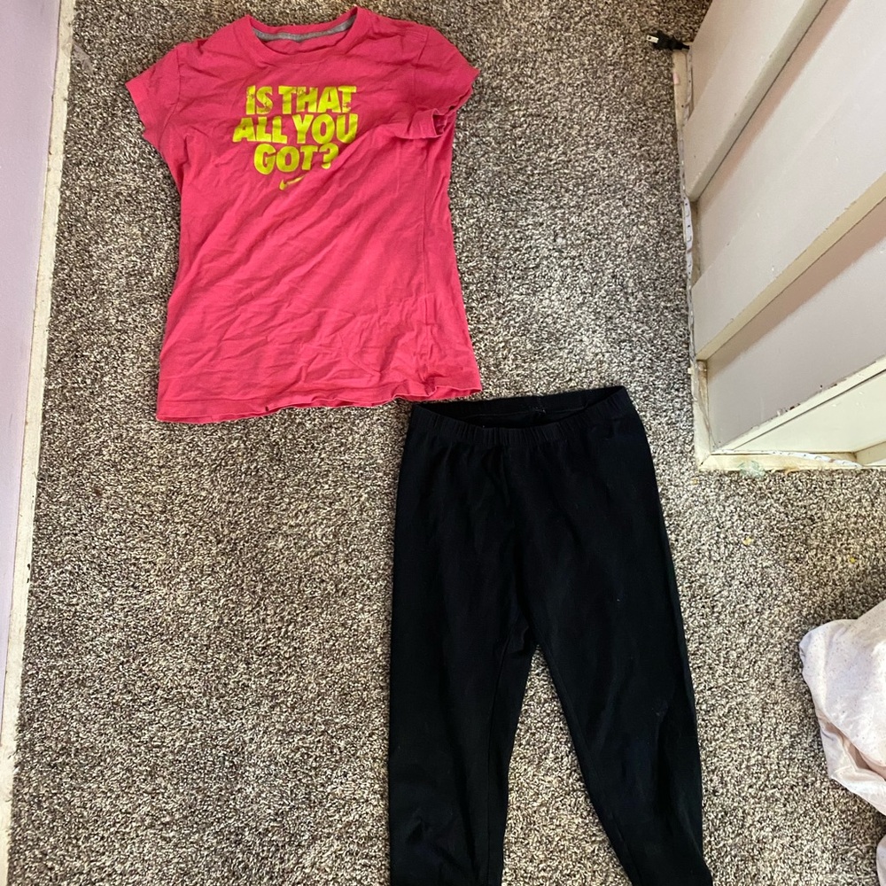 Nike Pink Graphic Tee and Black Leggings